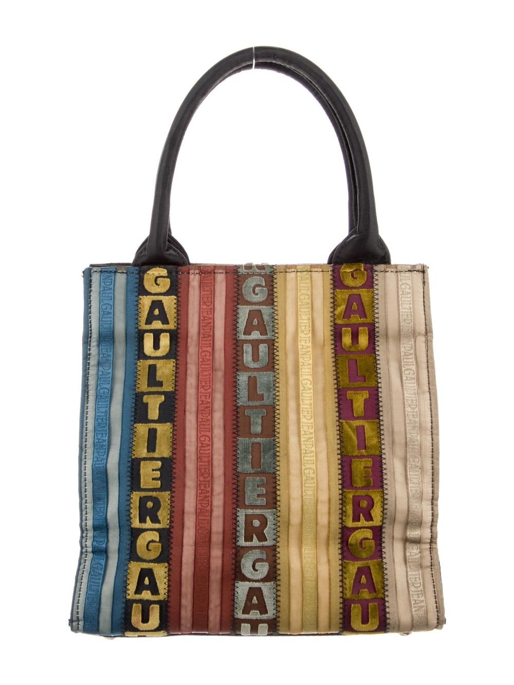 Authentic - Jean Paul Gaultier Multicolor velvet Vertical Stripe Logo handbag